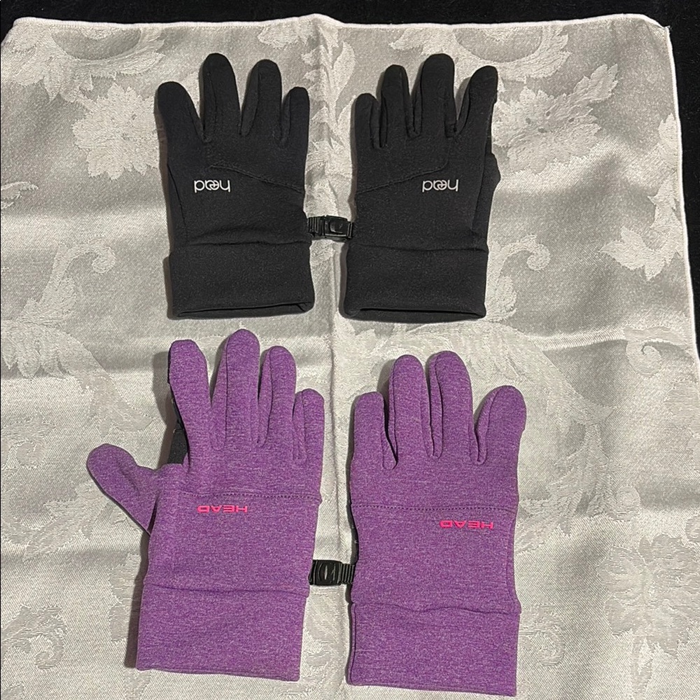 Head Black and Purple Children's Kids Touchscreen Gloves 2 Pairs EUC Lg/Med